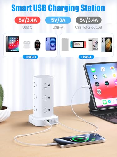 Pluackg 16-Outlets 12AC 4USB Power Strip Tower 110V