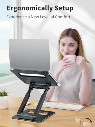 Tounee LS07 Telescopic Laptop Stand Adjustable Height 10 to 17 Inches Gray Desktop Stand