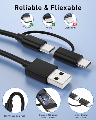 KENHAO 6 Feet USB A to Micro USB and USB Type C Cable