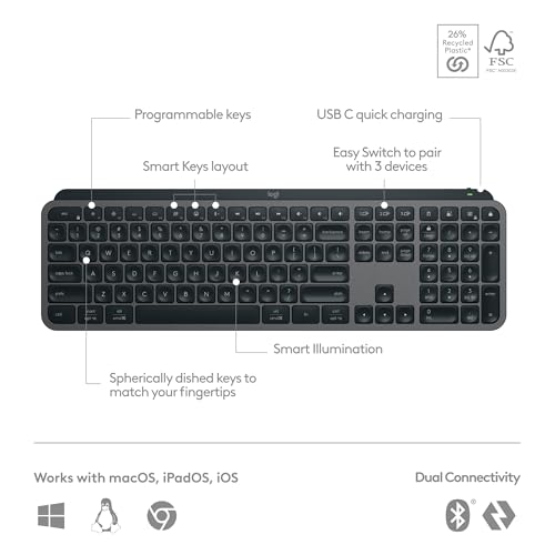 Logitech MX Keys S Wireless Keyboard 104 Keys Bluetooth Single Color Battery Powered QWERTY Graphite
