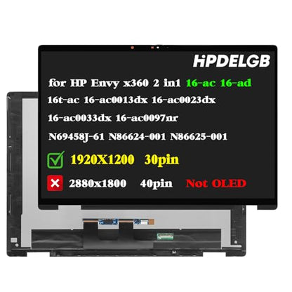 HP 16" LCD Touch Screen Display Assembly 1920x1200 60Hz EDP Panel Type