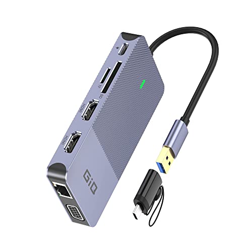 Giq USB C HUB D3908 3.5mm Audio Ethernet HDMI USB 3.0 USB Type C 10 Ports.