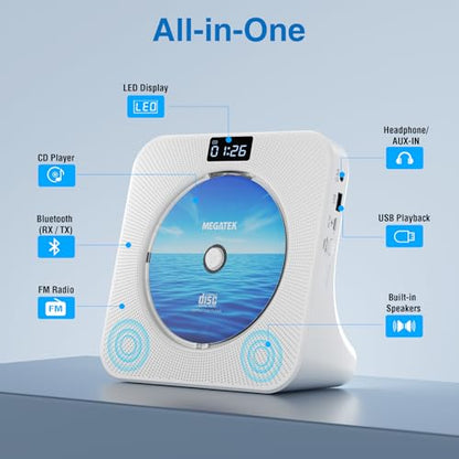 MEGATEK Portable CD Player CP28BR Auxiliary Bluetooth USB