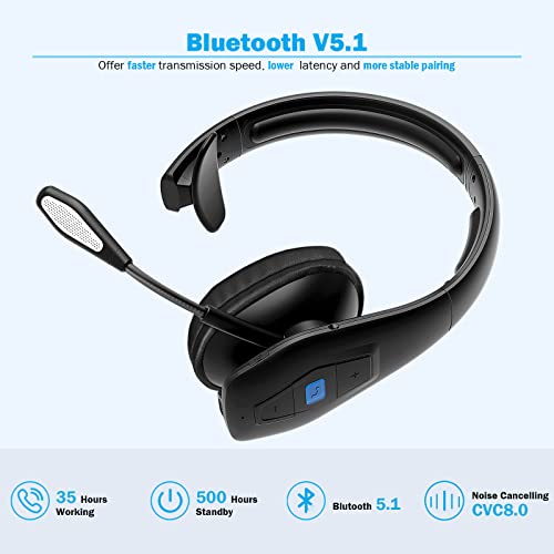 Conambo DE-JBT100 Wireless Bluetooth Headset V5.1 CVC8.0 Noise Cancelling Technology 35-Hour Battery Life On-Ear Headphones