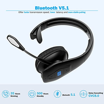 Conambo DE-JBT100 Wireless Bluetooth Headset V5.1 CVC8.0 Noise Cancelling Technology 35-Hour Battery Life On-Ear Headphones
