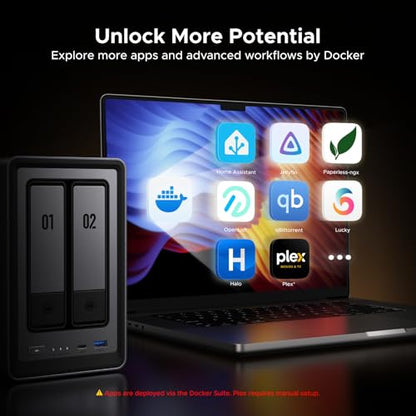 UGREEN 2-Bay NAS DXP2800 64TB Network Attached Storage, SATA, Dust Resistant, USB Connectivity, Desktop & Laptop Compatible
