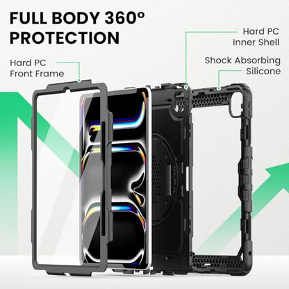 SEYMAC Case for iPad Pro 13 Inch 2024/2025 (Model: A2925/A2926/A3007), Heavy Duty Protective Case with Built-in Screen Protector, Kickstand, Hand/Shoulder Straps