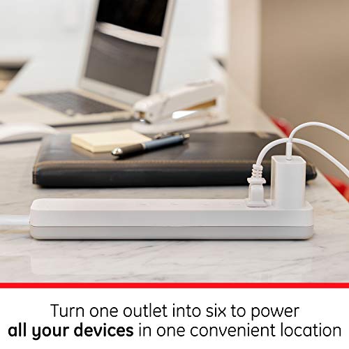 GE 6 Outlet Power Strip 2 Pack, 125 Volts, 15 Amps, 620 Joules Surge Protection, Model 46867