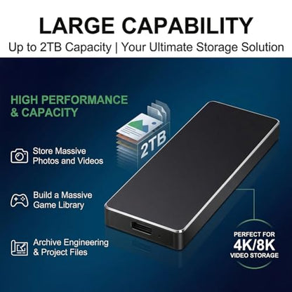 Portable SSD 2TB 256-Bit Encryption USB 3.1 Type-C External Storage