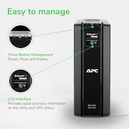 APC 1500VA BR1500G UPS, Tower, Voltage Regulation, 865W Power Supply, 10 Outlets
