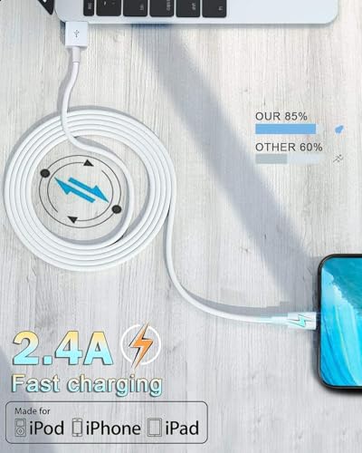 Susnwere 4 Pack Lightning Charging Cables 6ft MFi Certified compatible with iPhone and iPad