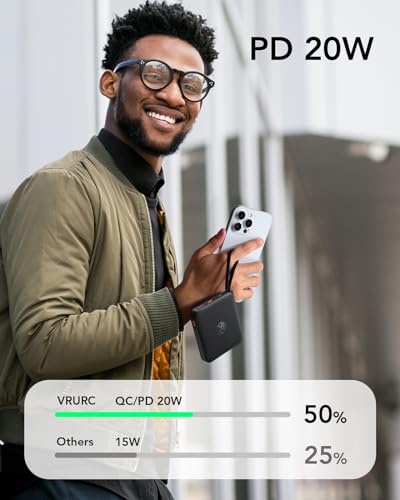 VRURC 10000mAh 22.5W Portable Charger T1173 with Built-in Cables