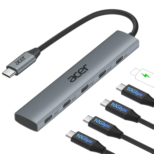 Acer 5 Ports ODK4L0 USB C Hub, 10Gbps Data Transfer, USB Type C, Grey, Aluminum Housing