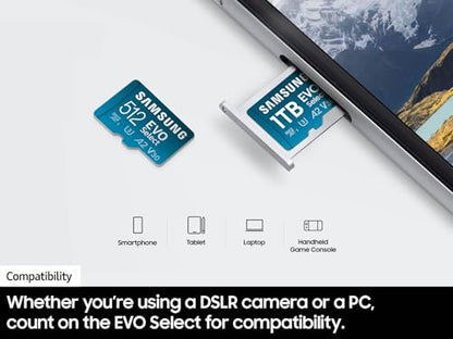 Samsung 512GB MicroSDXC Memory Card MB-ME512SA/AM, 160MB/s Read Speed, Class 10, V30, UHS-I, A2