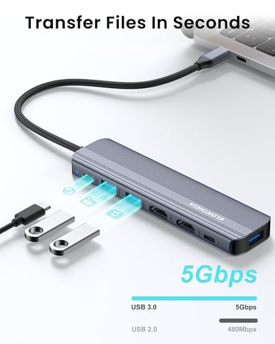 Glomtheia 7 Port USB-C Hub Docking Station Dual Monitor 4K 60Hz