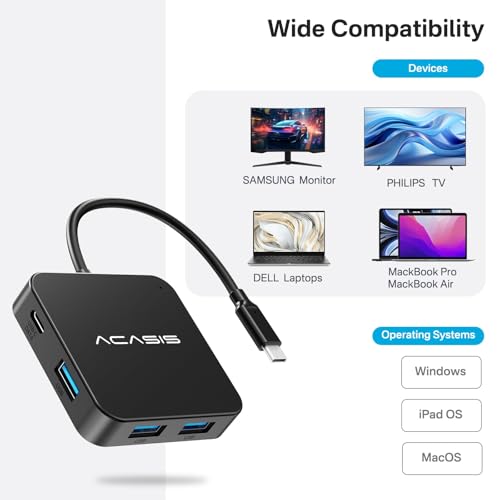 ACASIS USB Hub 6-in-1 AC-HC31-A USB 3.2 10Gbps 100W Charging USB-C Multiport Adapter