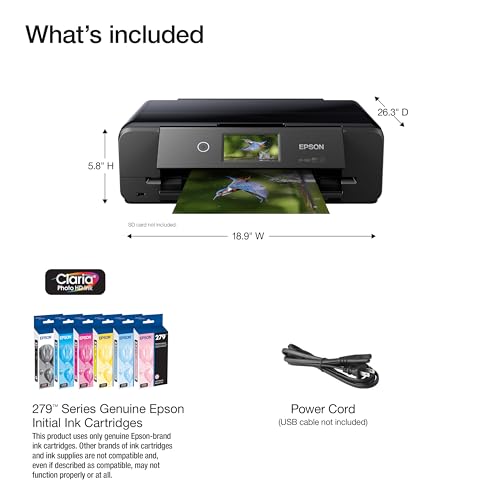 Epson Expression Photo XP-980 Inkjet Printer, 5760 x 1440 DPI Resolution, 20W Power Consumption, All-In-One Functionality, Wireless Connectivity