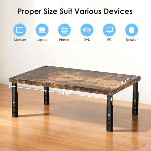 OPNICE Computer Monitor Stand Multi-Level Height Adjustable 44 Pounds Capacity Brown Wood Finish