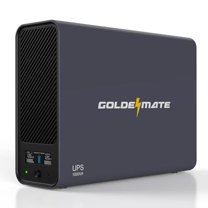 GOLDENMATE 1000VA/600W Lithium UPS Battery Backup, Pure Sine Wave System, LiFePO4 Battery with 8 NEMA Outlets, USB Communication, LCD Display, Gray