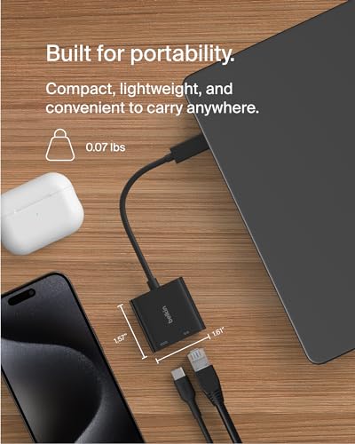 Belkin USB-C to Ethernet/Charge Adapter INC019btBK 100W Power Delivery 20A 2 Ports
