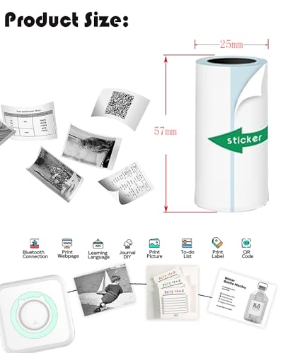 HERSAUL 57mm x 25mm Mini Printer Sticker Paper 10 Count