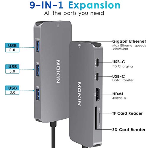 MOKiN UC0501 Ethernet USB Hub 9 Ports Aluminum Gray