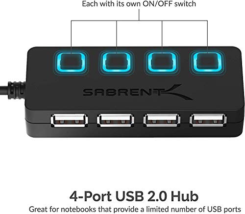 SABRENT 4 Port USB 2.0 Hub Model HB-UMLS 480 Mbps USB 2.0 Network Hub