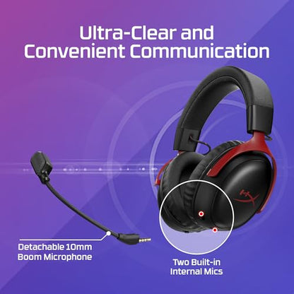 HyperX Wireless Headset A59YZAA, Bluetooth 5.0, 2.4GHz, Battery Life up to 120 Hours, 53mm Dynamic Drivers, Detachable Microphone – Black