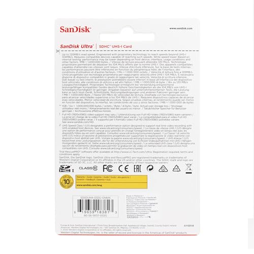 SanDisk 32GB Ultra SDSDUNR-032G-GN6IN SDHC Memory Card - 90MB/s Read Speed, Class 10, UHS-I