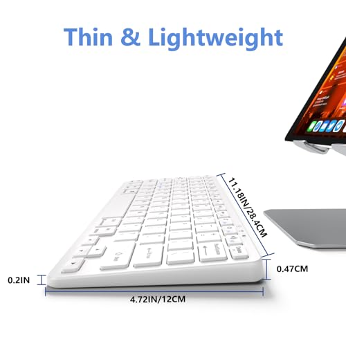 MMK Bluetooth Keyboard QWERTY Compatible with Android, iOS, Windows Devices, 78 Keys, Rechargeable Battery, Silent Operation, White