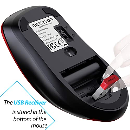 memzuoix 2.4G Wireless Mouse WM-697 Optical 1400 DPI Portable Mice Right-Handed Red