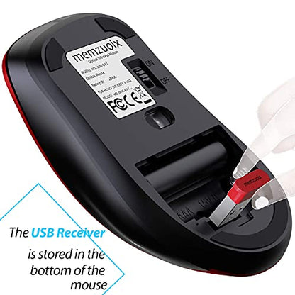memzuoix 2.4G Wireless Mouse WM-697 Optical 1400 DPI Portable Mice Right-Handed Red