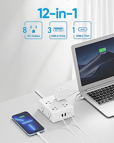 Olcorife 8-Outlet Power Strip with 4 USB Ports and 10 ft Cord