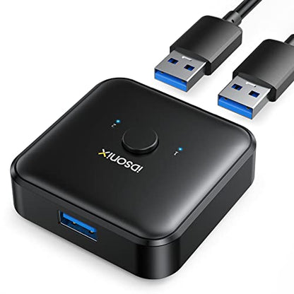 iDsonix USB 3.0 Switch 1 in 2 Out 5Gbps Bi-Directional with 3 Ports Aluminum Enclosure Model U3S01