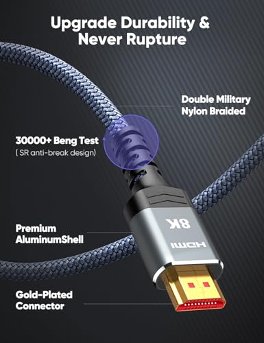 Highwings 6 Feet HDMI 2.1 Cable (HW-8K) - 48Gbps, 8K@60Hz, Dynamic HDR, Braided