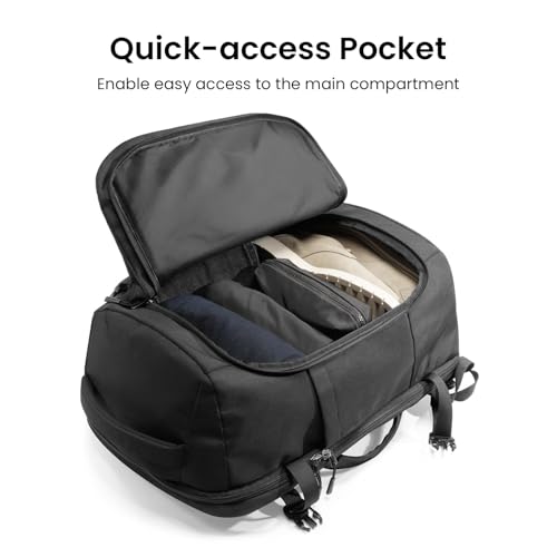 tomtoc 40L T66M1D1 Daypack Backpack, Black, Water Resistant Travel Pack with Laptop Compartment