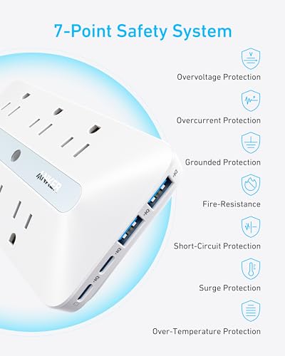 Anker 10-Port Power Strip A9251 300 Joules Surge Protection 15 Amps USB A&C