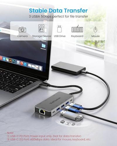Vicfluxion 9-in-1 USB C Docking Station, 2 HDMI 4K@60Hz, 1000Mbps Ethernet, 3 USB 3.0, 1 Type C, Power Delivery, Audio Jack - Dock for Laptops, Desktops, Tablets