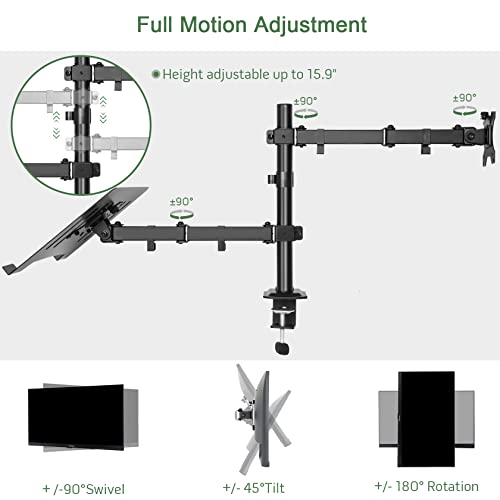 UPGRAVITY 13-27 Inch Laptop and Monitor Mount, 17.6lbs Capacity, Adjustable Gimbal Tabletop Stand, VESA 75/100mm