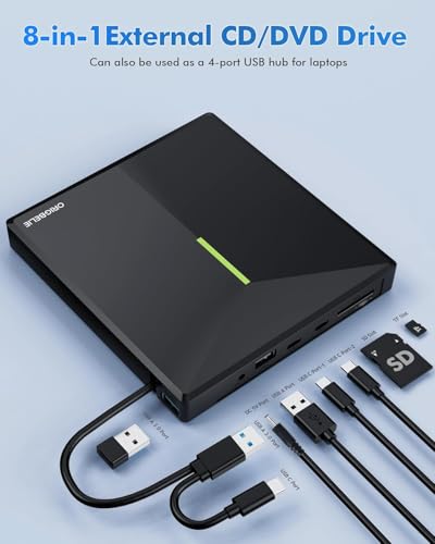 ORIGBELIE External CD/DVD Drive 24xCD/8xDVD USB 3.0 Portable