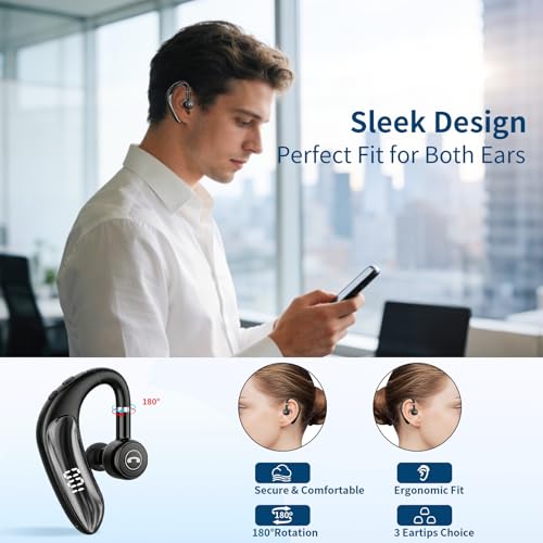 STUPIDYIN Bluetooth Headset V5.4, 23H Battery Life, Wireless Earbud for Phone Calls and Music, Touch Control, In-Ear Earpiece with Mic