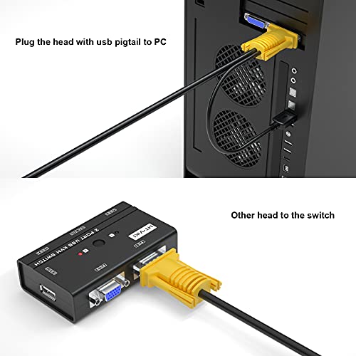 MT-VIKI 6ft KV18-2 USB VGA KVM Cable Connector Male-to-Male Data Transfer Indoor