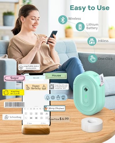 NDYIN N12 Portable Thermal Label Printer Monochrome 203 x 203 dpi Bluetooth