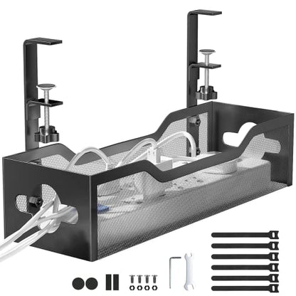 Litwaro 13.38" x 4.72" BJXCJ_01 Under Desk Cable Management Tray, Clamp Mount, Carbon Steel