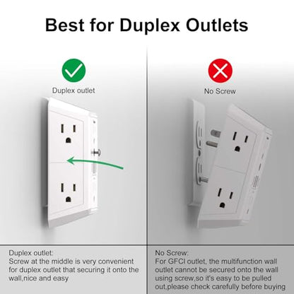 Teiobar Surge Protector 6 Outlets 4 USB Ports 125 Volts 15 Amps 1875 Watts White