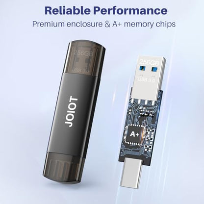 JOIOT 128GB U207-Black-32G-3.0*5 USB 3.0 Flash Drive Type-C and USB-A Connectivity