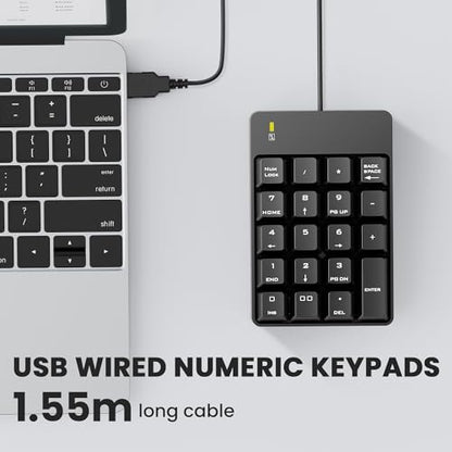 TechGarden Wired Numeric Keypad USB Compatible 19 Keys Ergonomic Plastic Office Black