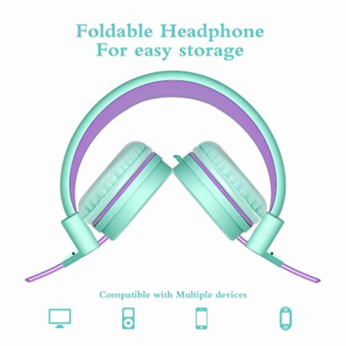 ELECDER i37 Kids Headphones - On-Ear, 3.5mm Jack, Adjustable, Foldable, Green