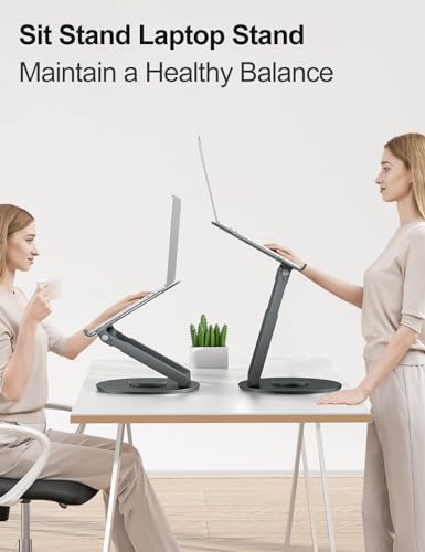 Tounee 1 Count LS07 EXPRO Sit to Stand Adjustable Laptop Stand with 360 Degree Rotation - Gray
