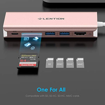 LENTION USB C Hub with 6 Ports, 4K HDMI, Dual USB 3.0, SD Card Reader, Type C Charging, Ethernet, Model CB-TP-C68-ROG-US-1
